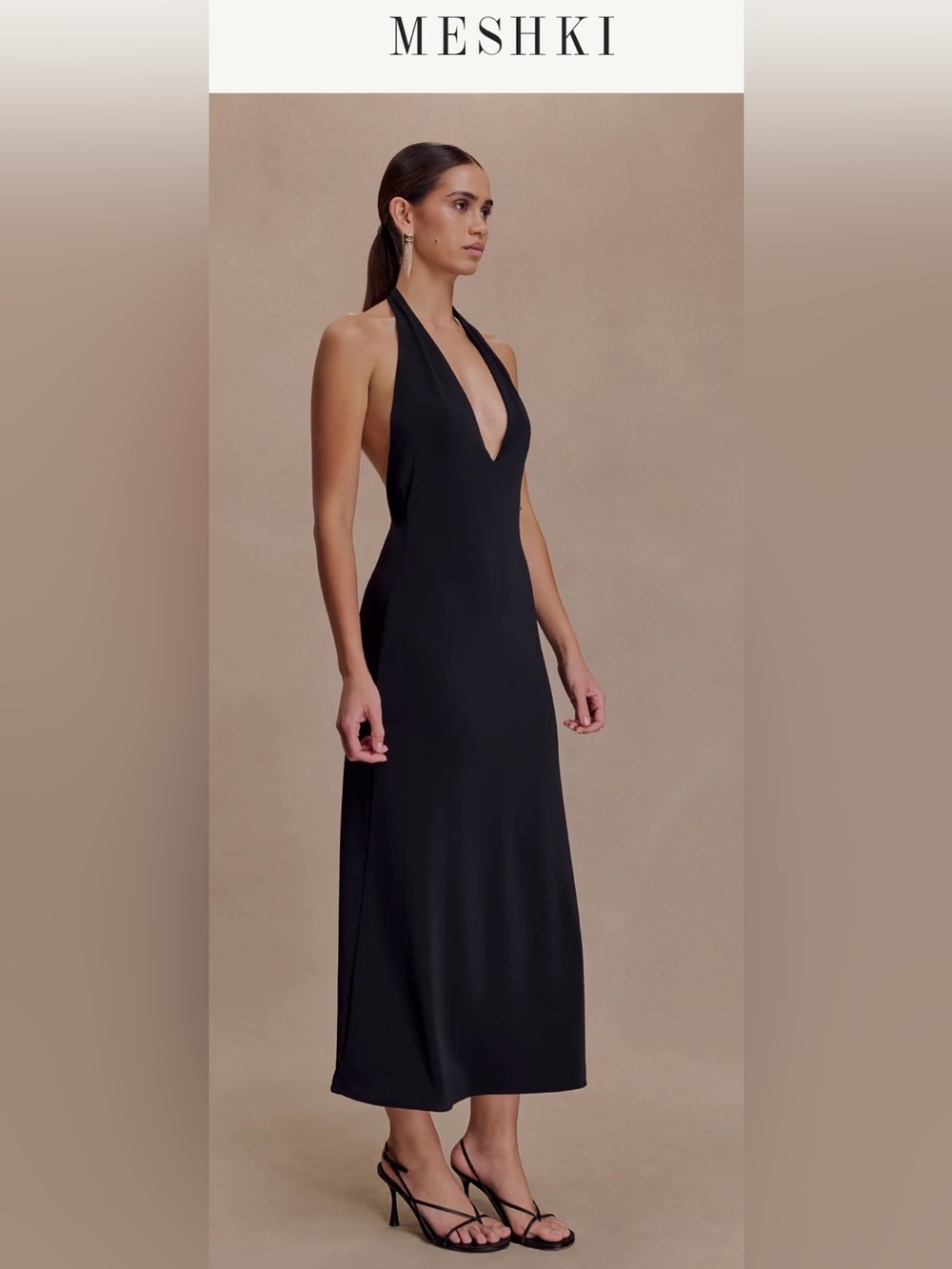 Meshki Black Backless Halter Maxi Dress